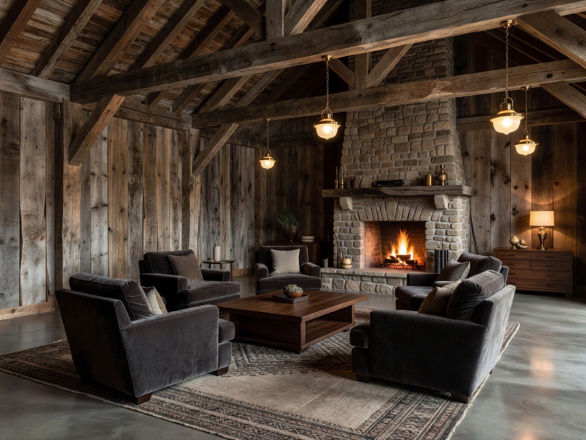 Rustic luxury barn interior with warm lighting